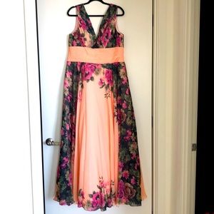 Brand new formal dress.  Peach with floral motifs. Lace up back. Tags still on.